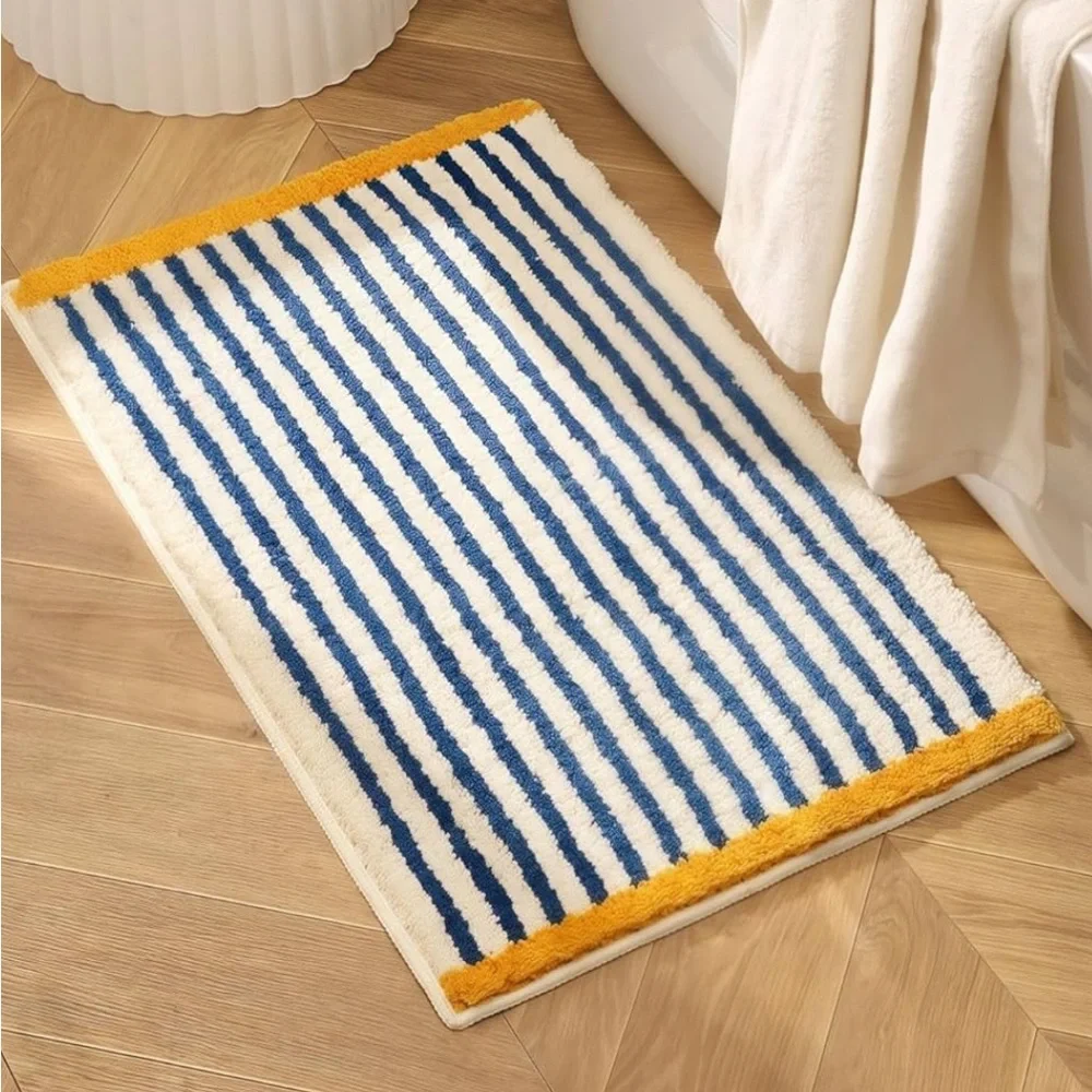Striped Blue and Yellow Bath Mat